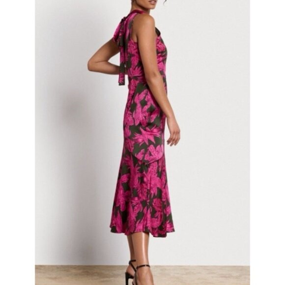 Sam Edleman Midi Dress 12 Pink Brown Floral Sleeveless Mock Tie Neck $160 - Picture 10 of 15